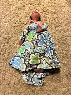 Handmade Blue & Green Floral Cloth Doll for Kids